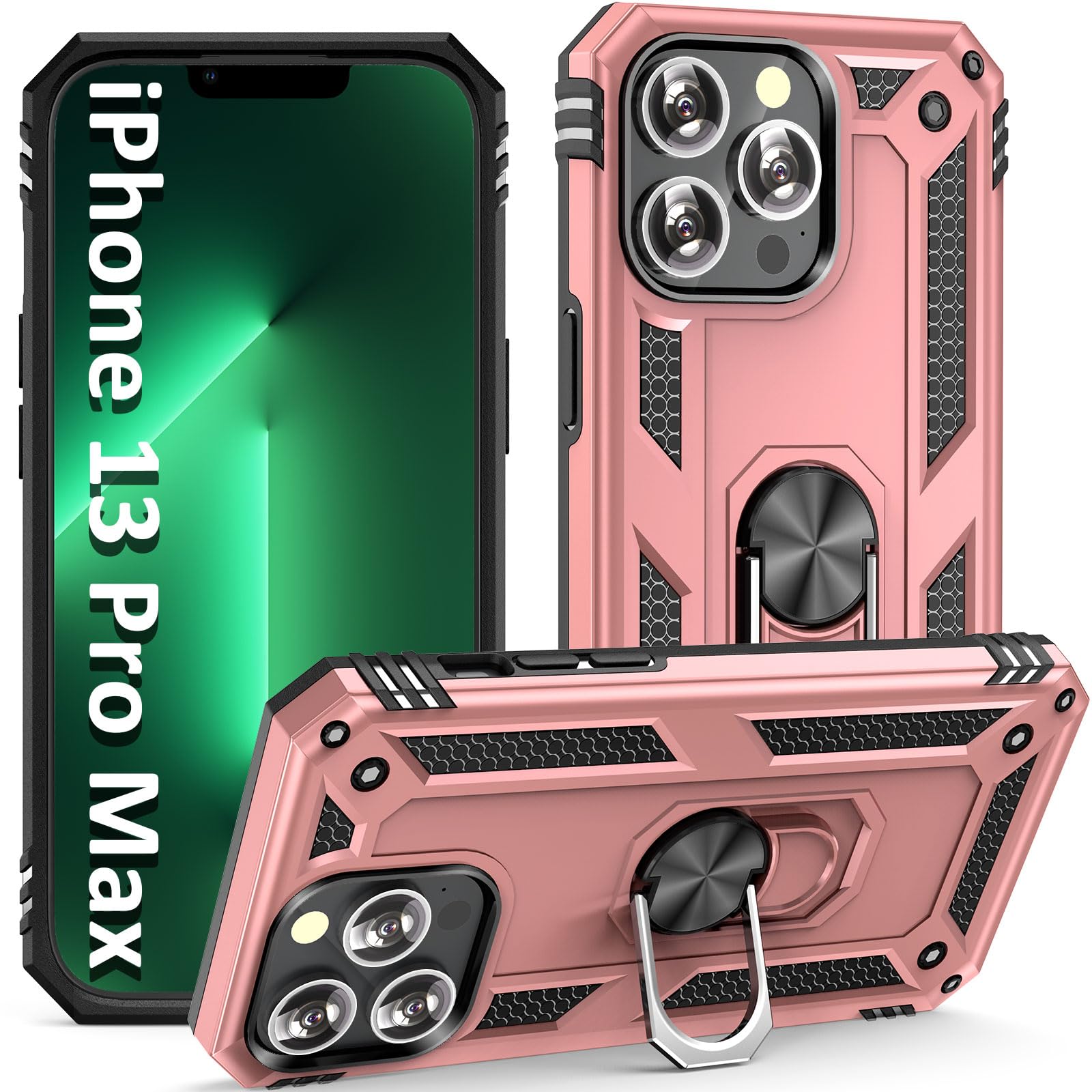 ADDIT i Phone 13 Pro Max Case, for iPhone 13 Pro Max Case,with Kickstand Ring,Adjustable Stand,Military Grade,Heavy Duty Protection,Shockproof,