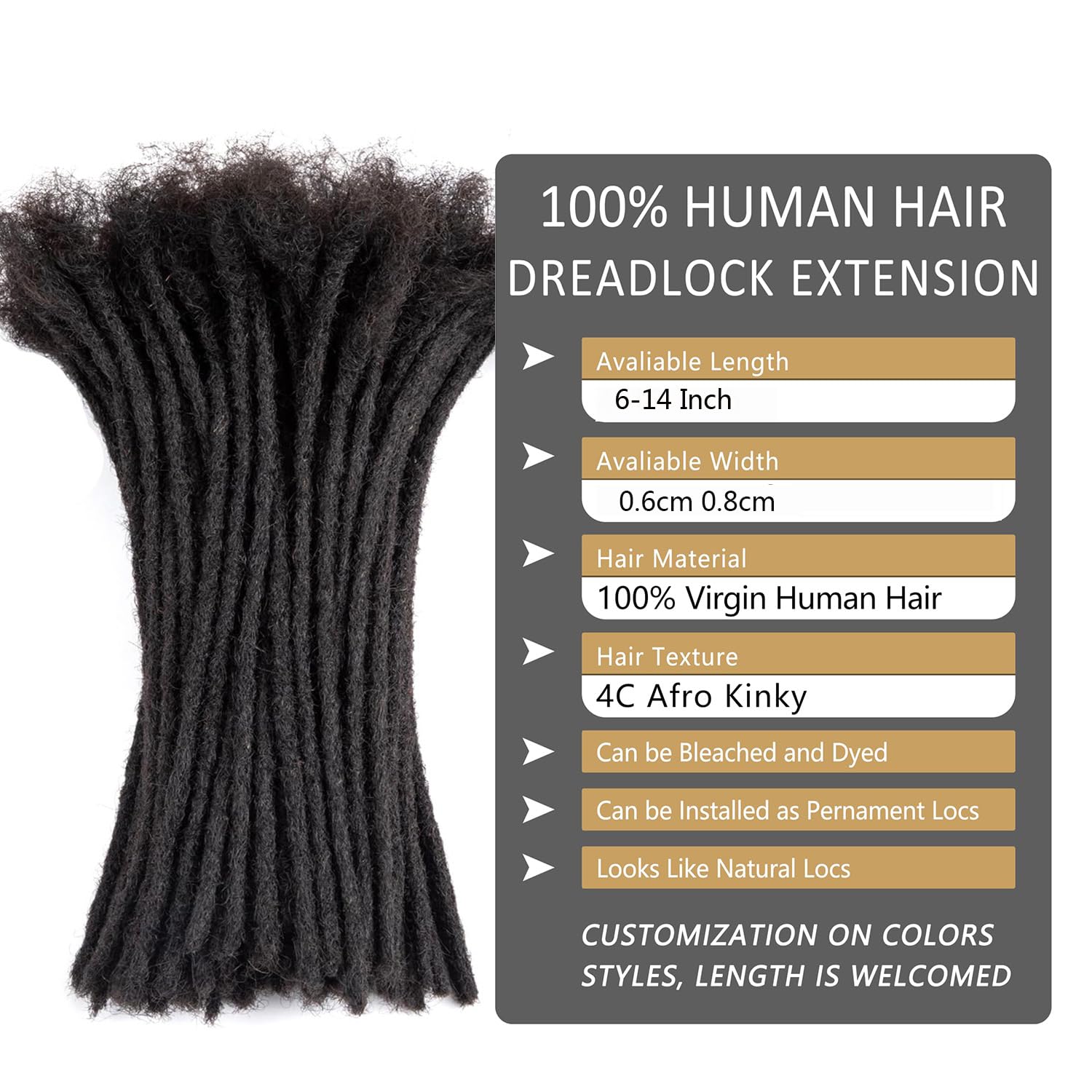 Dreadlock Extensions Human Hair Extensions for Braiding 0.8cm Afro Kinkyhair for Braiding Black Hair Extensions Dreadlocks Extensions (1B-0.6cm - Image 2