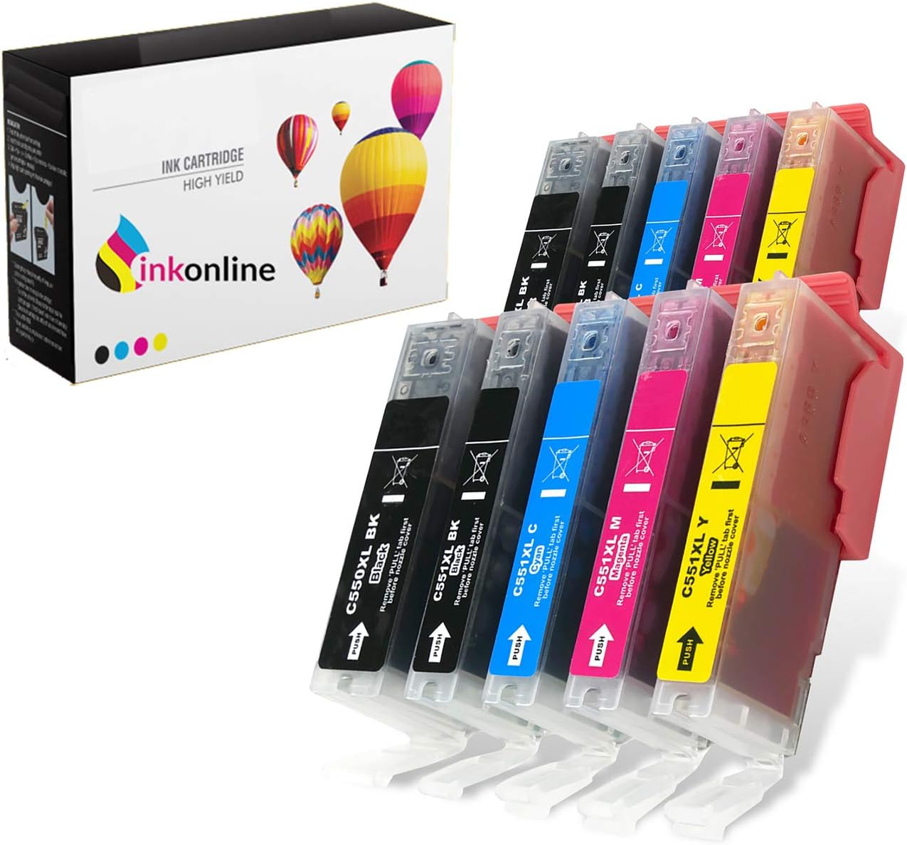 10 XL CLI-551XL/ PGI-550XL Ink Cartridges for use with Canon Pixma MG5450 MG5550 MG5650 MG6350 MG6450 MG6650 MX725 MX925 MX725 MG7150 iP7250 Printers Non OEM