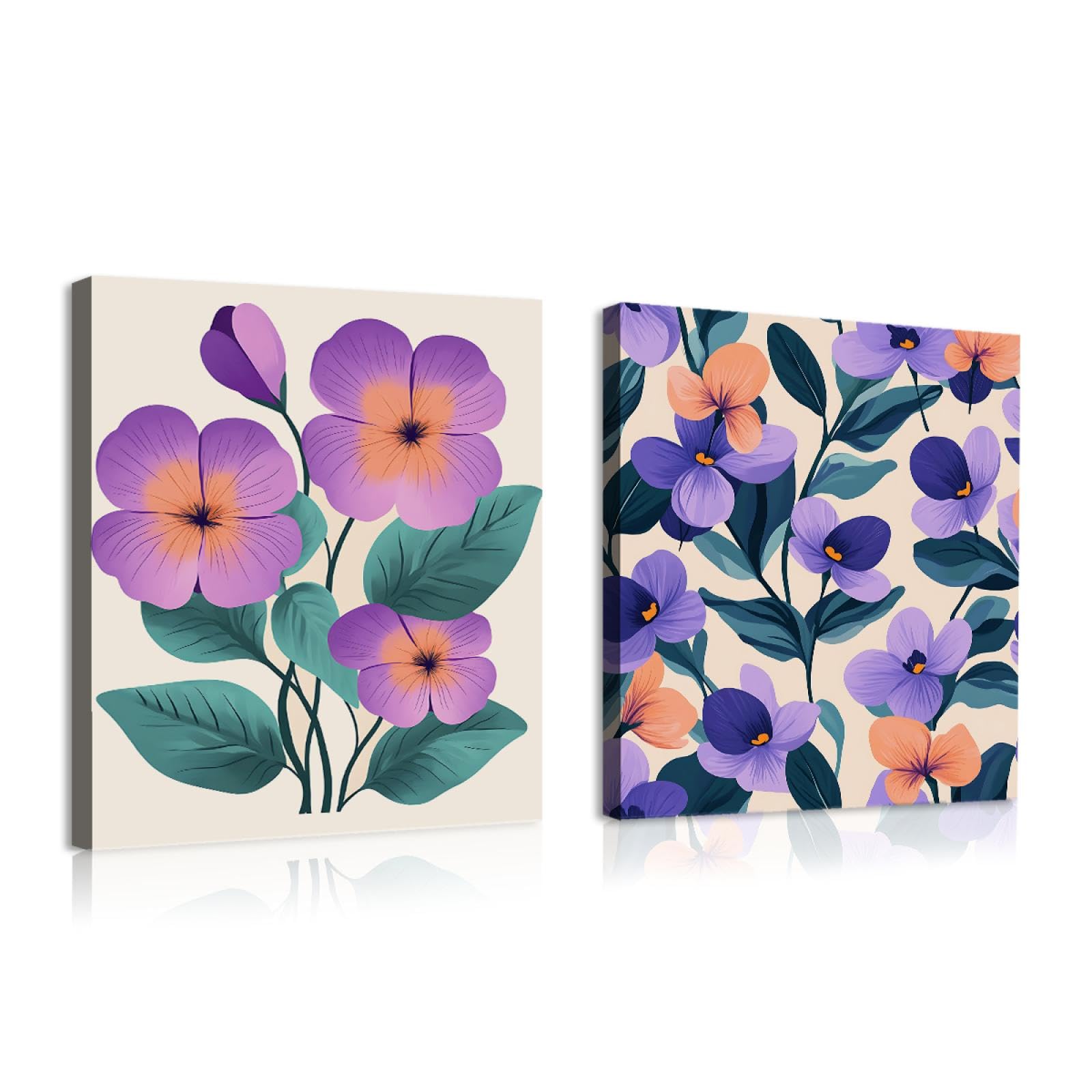 Minimalismo Lienzo Impresión De Pared Conjunto De 2 Flores Y Plantas De Arte Único Primavera Flores Coloridas Y Plantas Carteles Pintura Para La decor De La Sala De Estar 60x80cmx2pcs marco interior