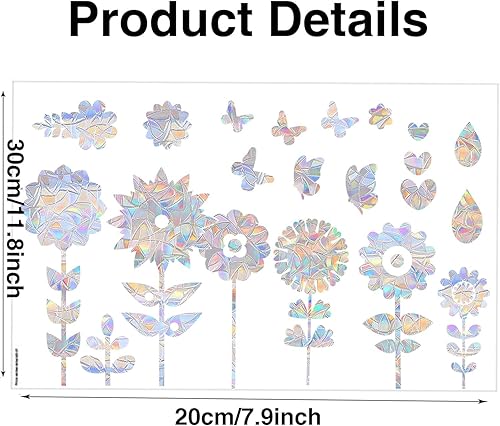 Miniatura 2 de Calcomanías de ventana de flores, anticolisión de mariposa, calcomanías para salvar a los pájaros de colisiones de ventanas, vinilo prismático no