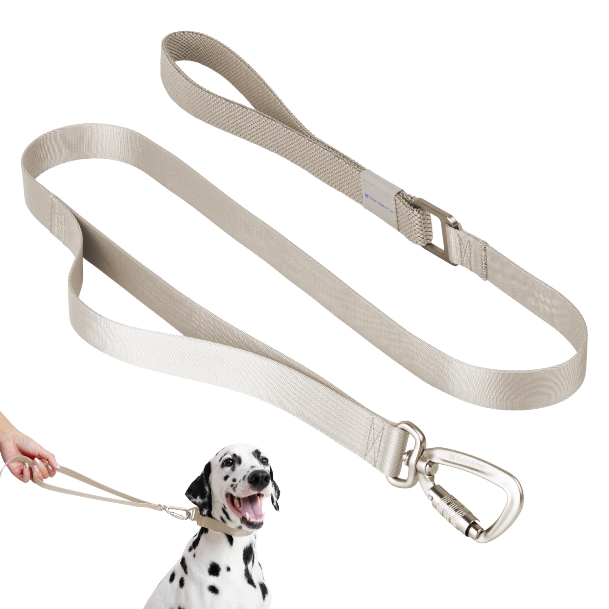BuddyArmor Nylon Dog Leash Heavy Duty Lightweight w/Traffic Handle and Elastic Two Handles, Carabiner Clip Lock Durable Dog Training Leash Walking