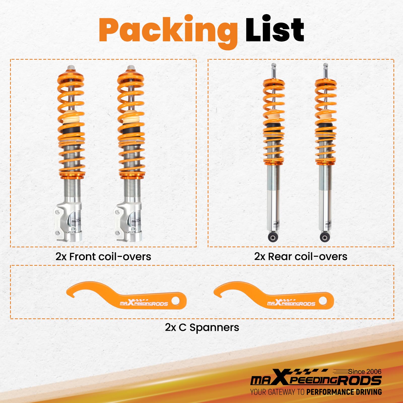 maXpeedingrods 4 Lots de Coilover Combinés Filetés pour VW Corrado Golf MK2 MK3 Jetta II? Kit de Ressorts de Suspension Amortisseurs Hauteur Réglable - Or