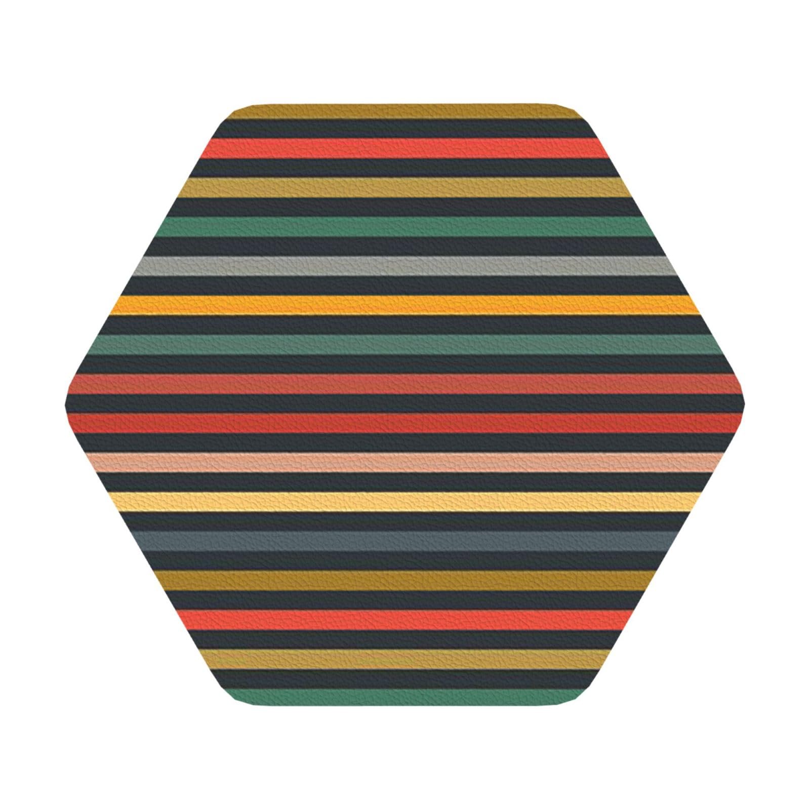 Fashion Striped PU Leather Coasters Set of 6 Hexagon Drink Coasters