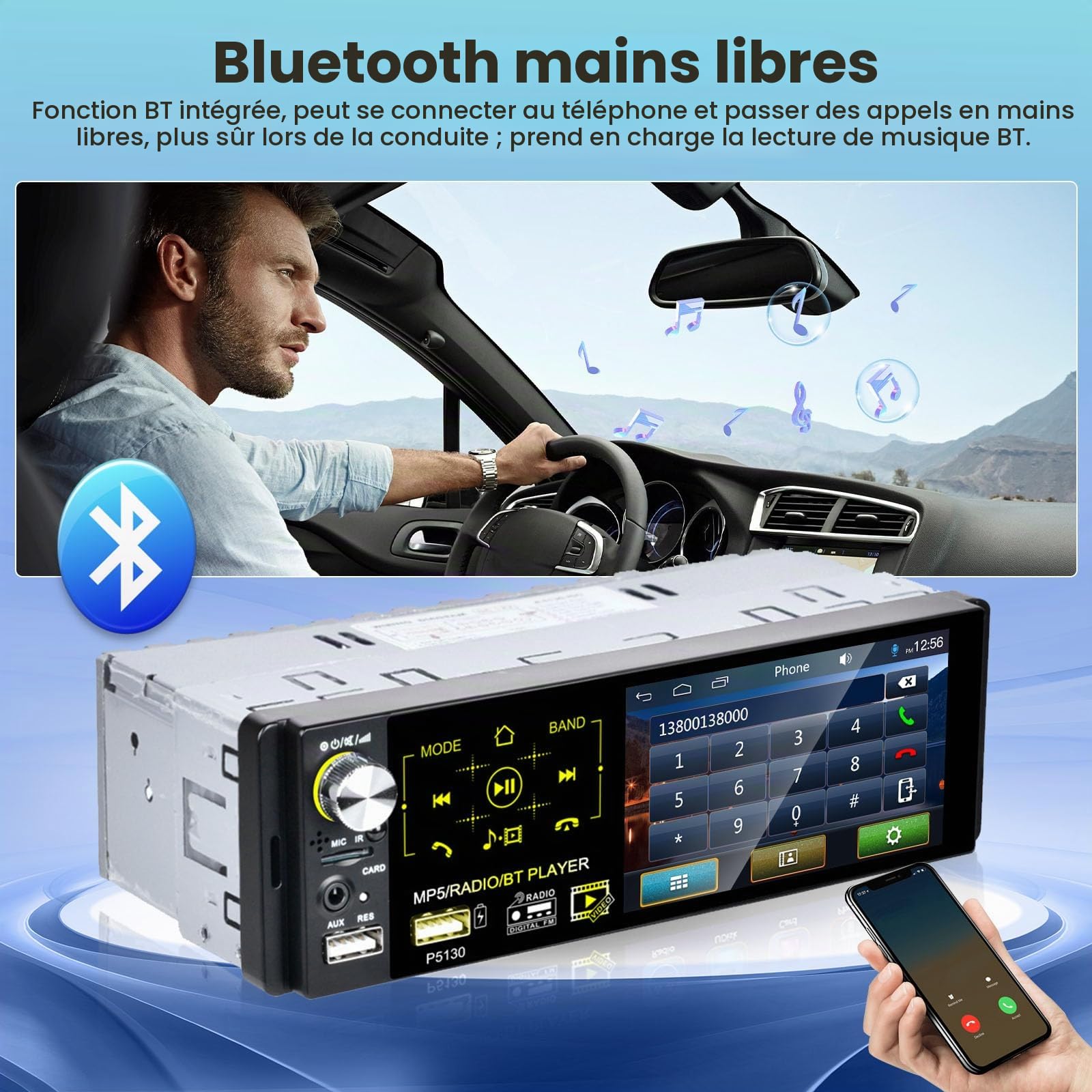 Hikity 4.1" 1 DIN Autoradio avec Bluetooth FM RDS