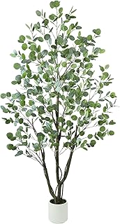 Artificial Eucalyptus Tree 6FT, Fake Tree for Indoor Outdoor, Lifelike Faux Large Floor Plants with Heavy Trunk with Vines and Moss Topper, Home Office Decor for Living Room Bedroom Doorway