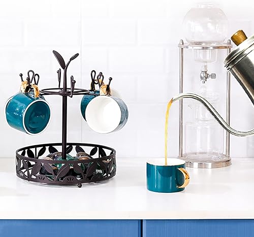 Miniatura 3 de Soporte para taza de café con almacenamiento de cesta de cápsulas de café, soporte giratorio para tazas de 6 capacidades, soporte para tazas de