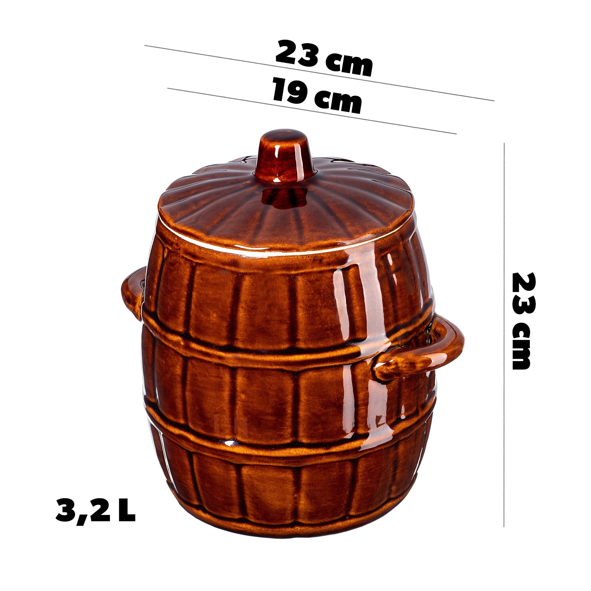 KADAX Garnek kamionkowy do kiszenia 3,2 l, szczelna pokrywa ogranicza dostęp powietrza, kamionka stabilizuje temperaturę i chroni przed światłem, do fermentacji ogórków i kapusty