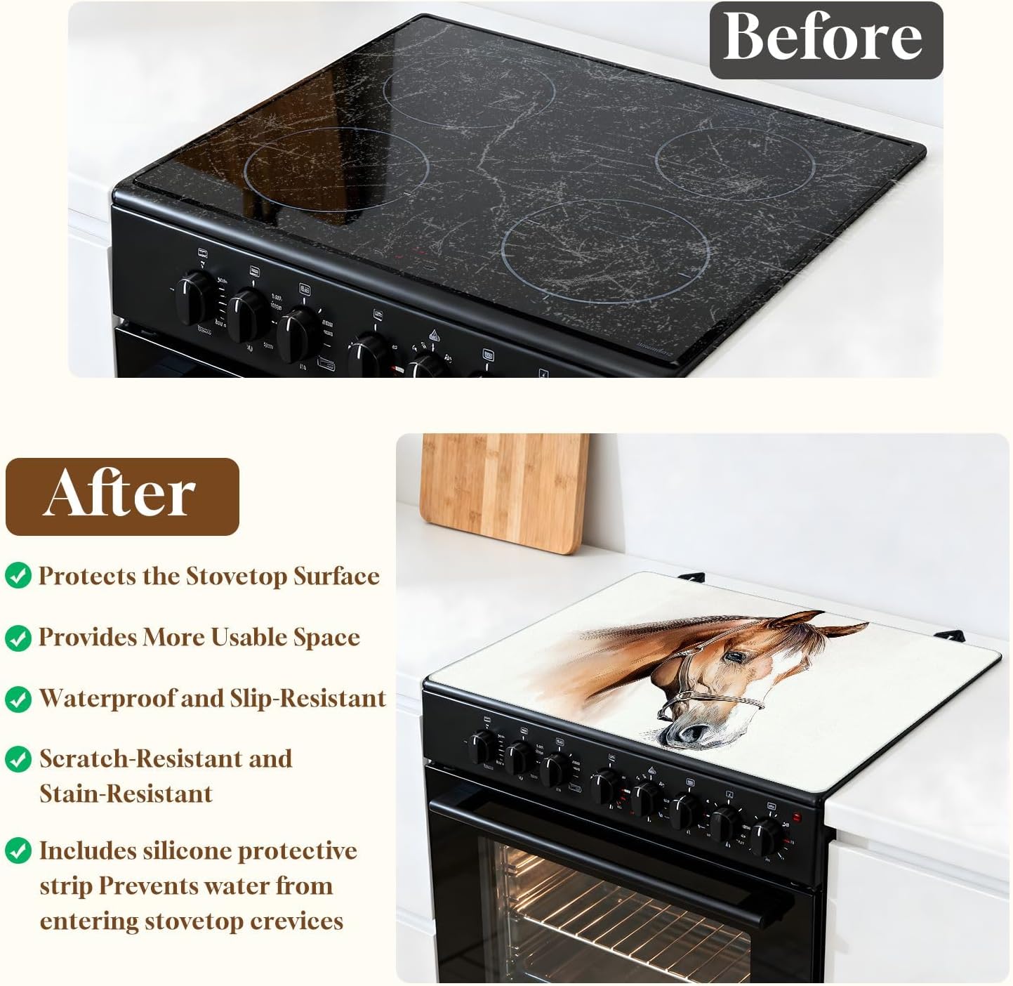 Stove Top Covers for Electric Stove Watercolor Horse sketch Cute Farm animal Glass Cooktop Burner Covers Heat Resistant Protector Kitchen Decor Keep Stove Clean 28''x20''