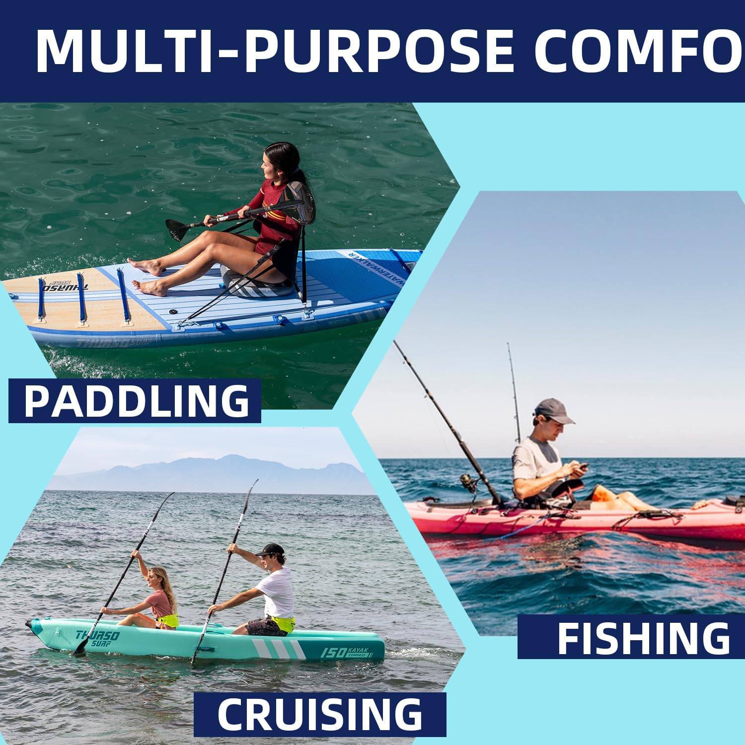 Thurso Surf Sedile universale gonfiabile per kayak con supporto per la schiena, sedile regolabile con schienale, extra robusto, comfort per SUP, canoa, pesca e barca