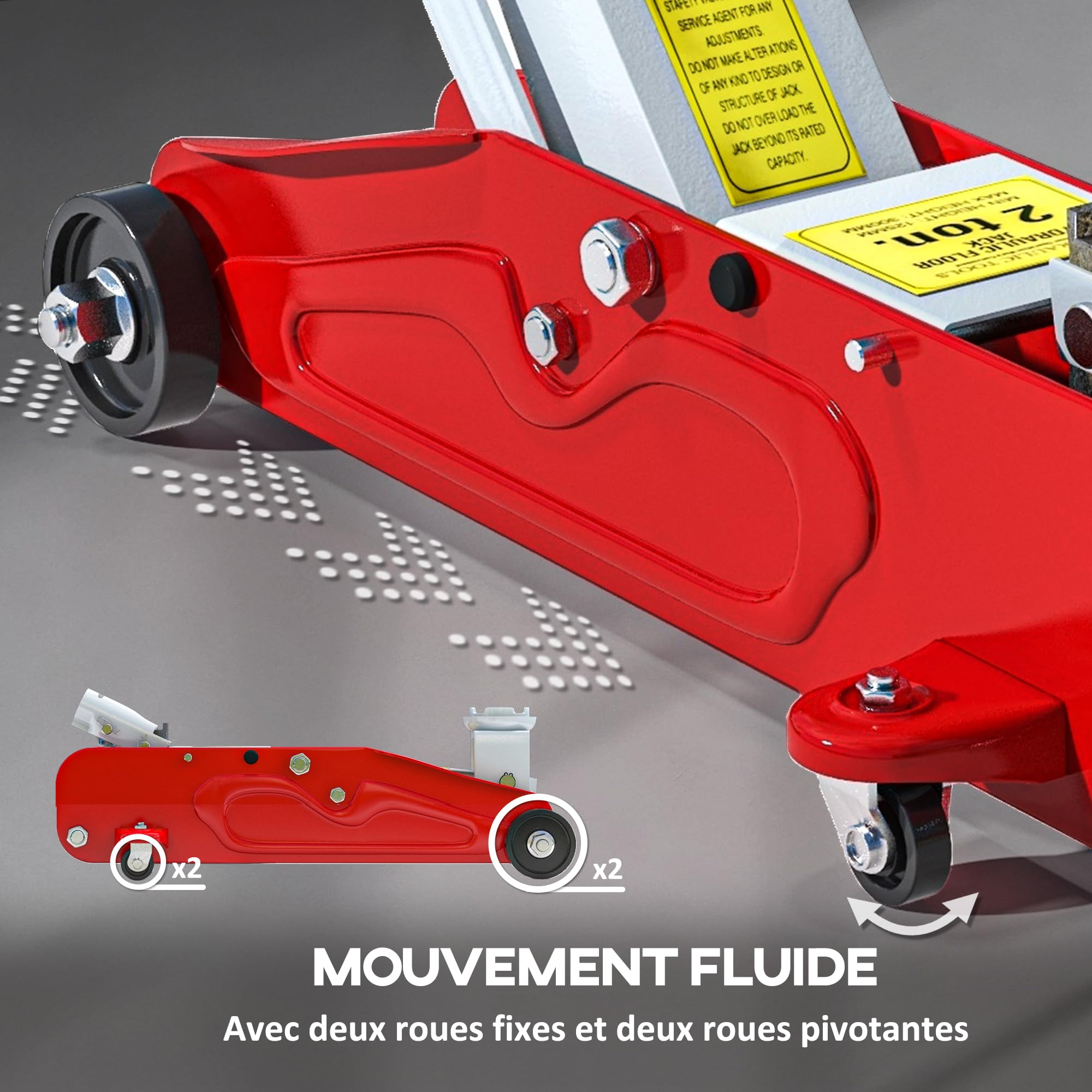 HOMCOM Cric Hydraulique à Profil Capacité de Levage 12-30 cm Charge 2000kg | Bas en Acier Robuste Rouge