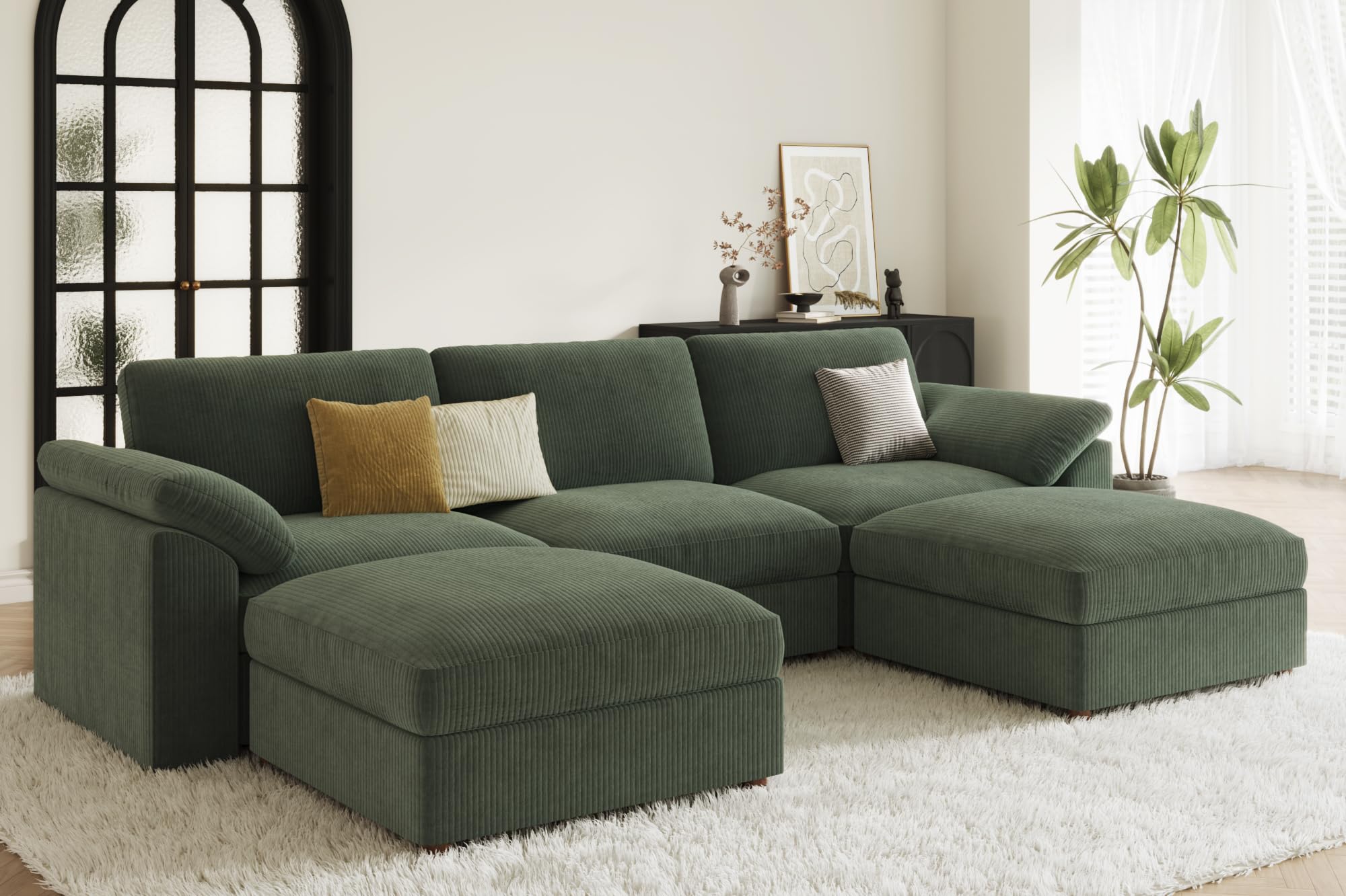 EASE MOOSE Green Sectional Modular Sofa,Fashion Oversized U Shape Sectional Couch Wide Deep seat Sectional Sofa