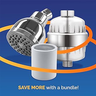 AquaBliss SF100 Revitalizing Shower Filter + 1 Extra SFC100 Cartridge & TurboSpa 3" High Pressure Shower Head - Chrome