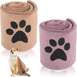 GFUEIGJ 2 Stück Haustier Badetuch Hundehandtuch Extra Saugfähig 75x35 cm Hunde Handtuch Handtücher Schnelltrocknend Haustier für Katzen, Hunde Oder Andere Haustiere（Lila und Braun） product image