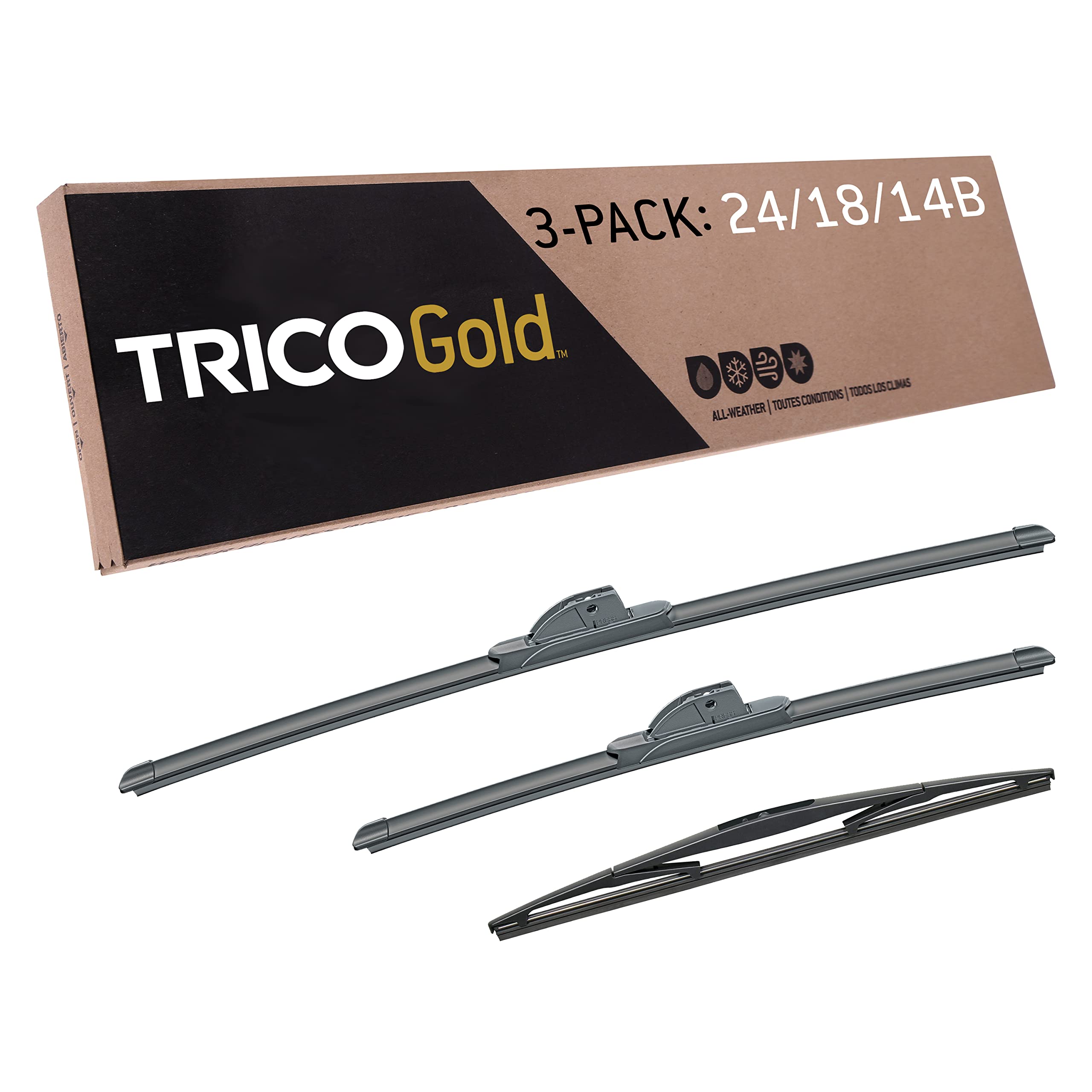 Photo 1 of Trico Gold Driver/Passenger/Rear Kit Replacement Windshield Wiper Blades Black 24+18+14