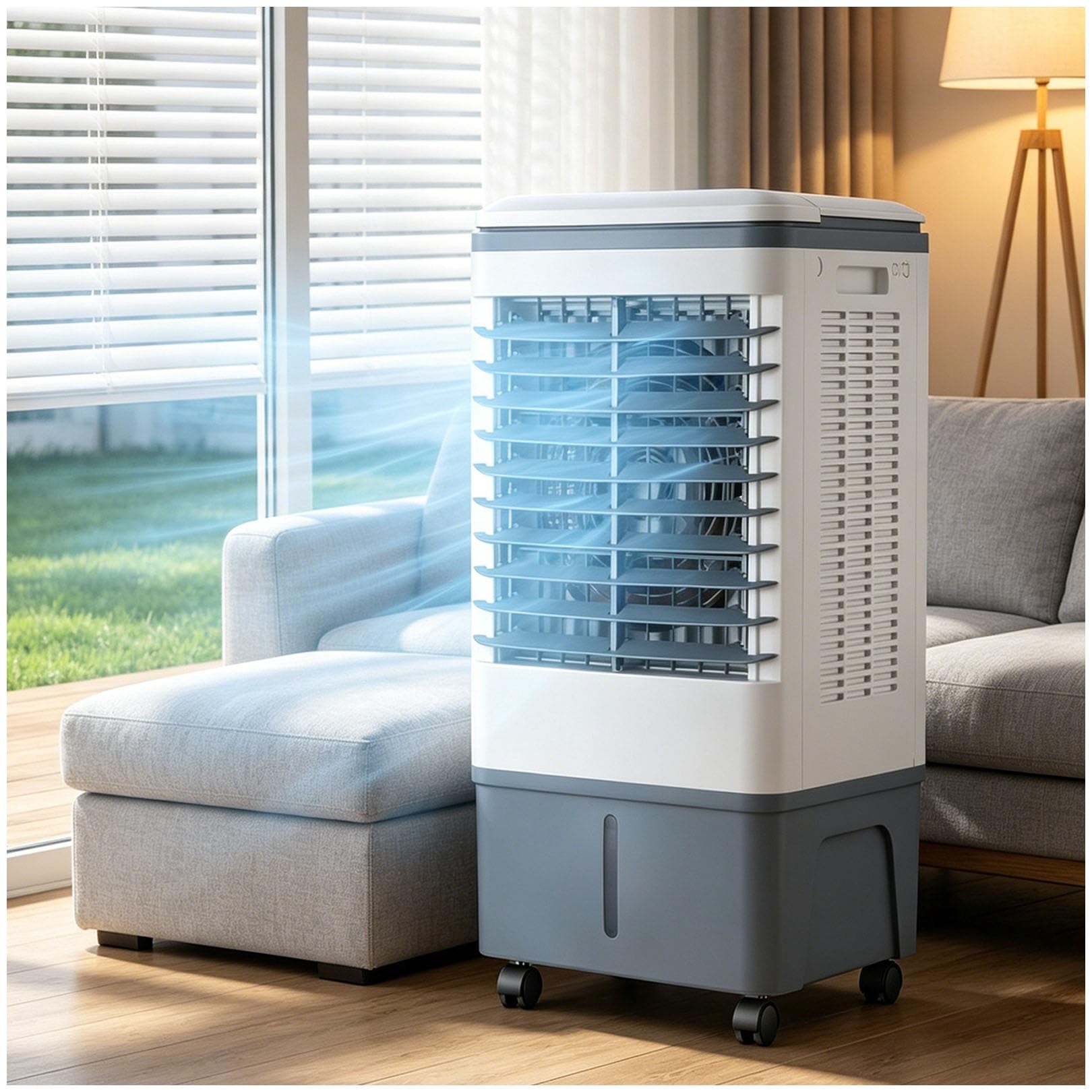 Portable 3-in-1 Air Cooler & Fan, 120° Auto Oscillation, 360° Casters, 20L Tank, 3 Speeds, 1177 CFM, Ventless, 80W, Perfect for Bedroom & Home Office