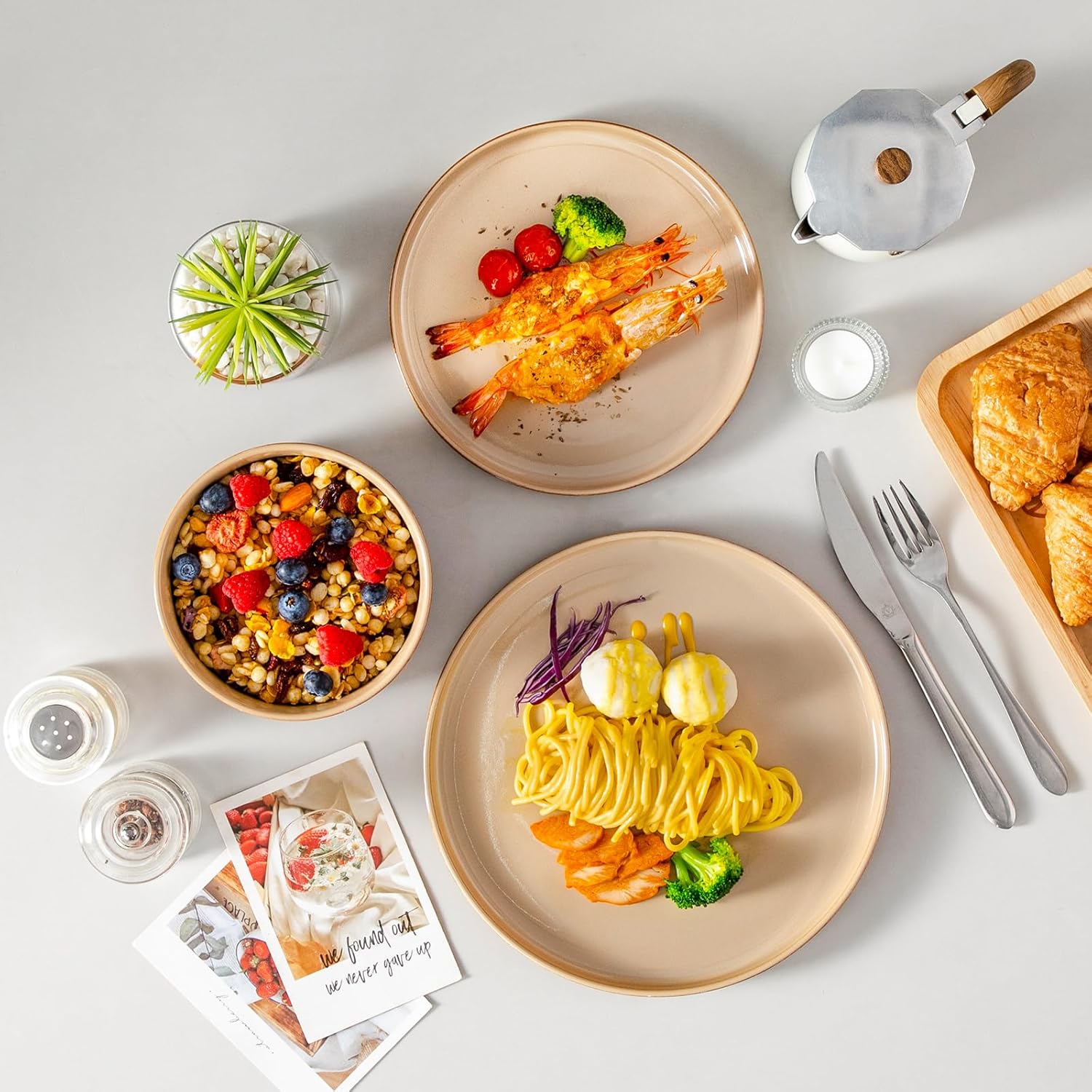 vancasso ONION Ceramic Plates and Bowls Sets, 12 Pieces Brown Dinnerware Sets for Kitchen, Reactive Glaze Dishes Set for 4, Dishwasher and Microwave Safe - Image 7