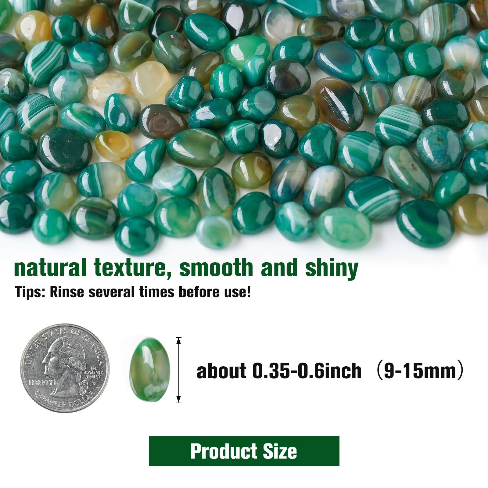 Piedras de ágata verde natural, piedras de grava, piedras ornamentales decorativas, rocas bonsái para plantas suculentas, rellenos de jarrones, acuario, pecera, terrario, jardinería de hadas, 2.2
