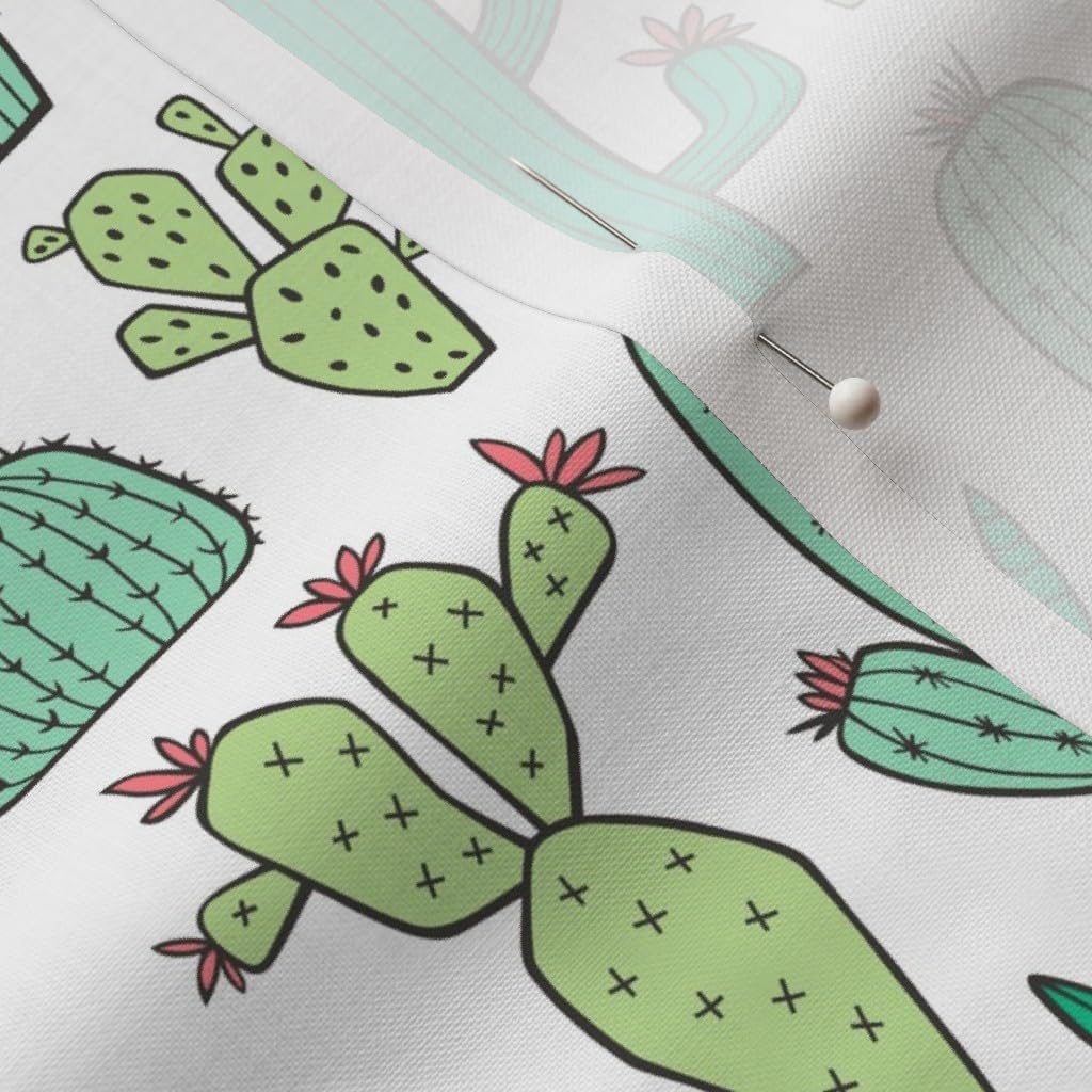 Spoonflower Fabric - Cactus White Botanical Cacti Succulents Southwestern Desert Western Printed on Petal Signature Cotton Fabric by The Yard - Sewing Quilting Apparel Crafts Decor
