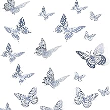 24 Pieces 3D Butterfly Wall Stickers Removable Butterfly Ornaments for DIY Party and Room Decoration (Silver)