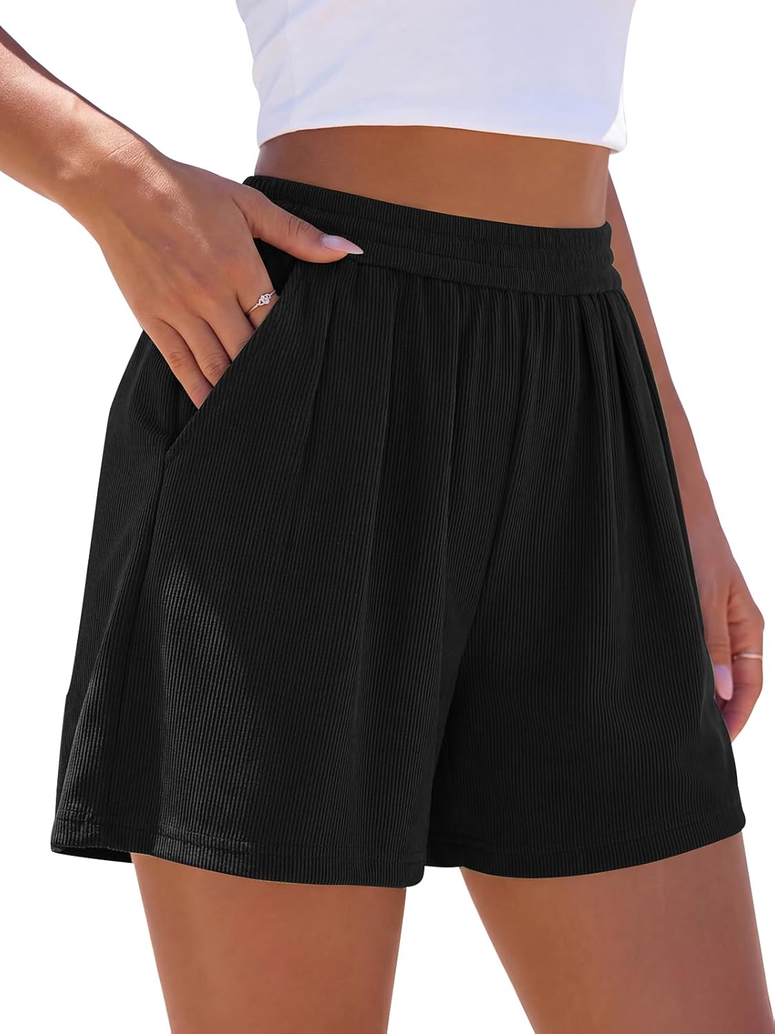 PRETTYGARDEN Flowy Summer Shorts for Women High Waisted Wide Leg Knitted Wide Leg Soft Pajama Shorts Women Vacation Outfits