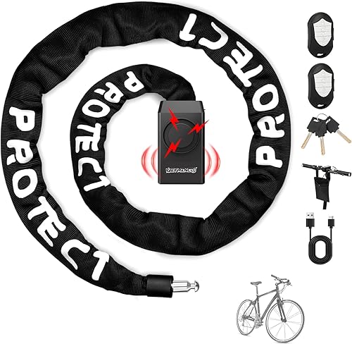 Candado de cadena para bicicleta con alarma de 110 dB, cerradura de cadena de bicicleta antirrobo resistente, cerraduras de bicicleta de seguridad