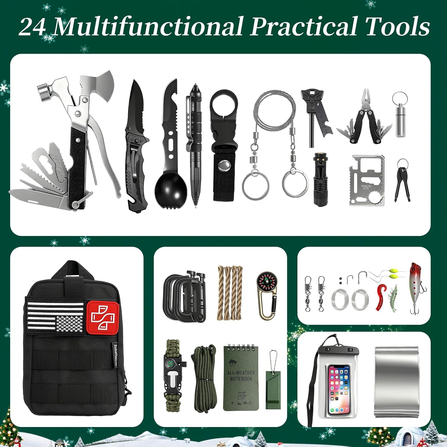 Survival Advent Calendar 2026 for Men, Adults - 24 Day Christmas Countdown Calendar with Outdoor Survival Gear, Emergency Preparedness Kit, Survivalist Gifts for Him, Outdoor Enthusiasts - Image 3