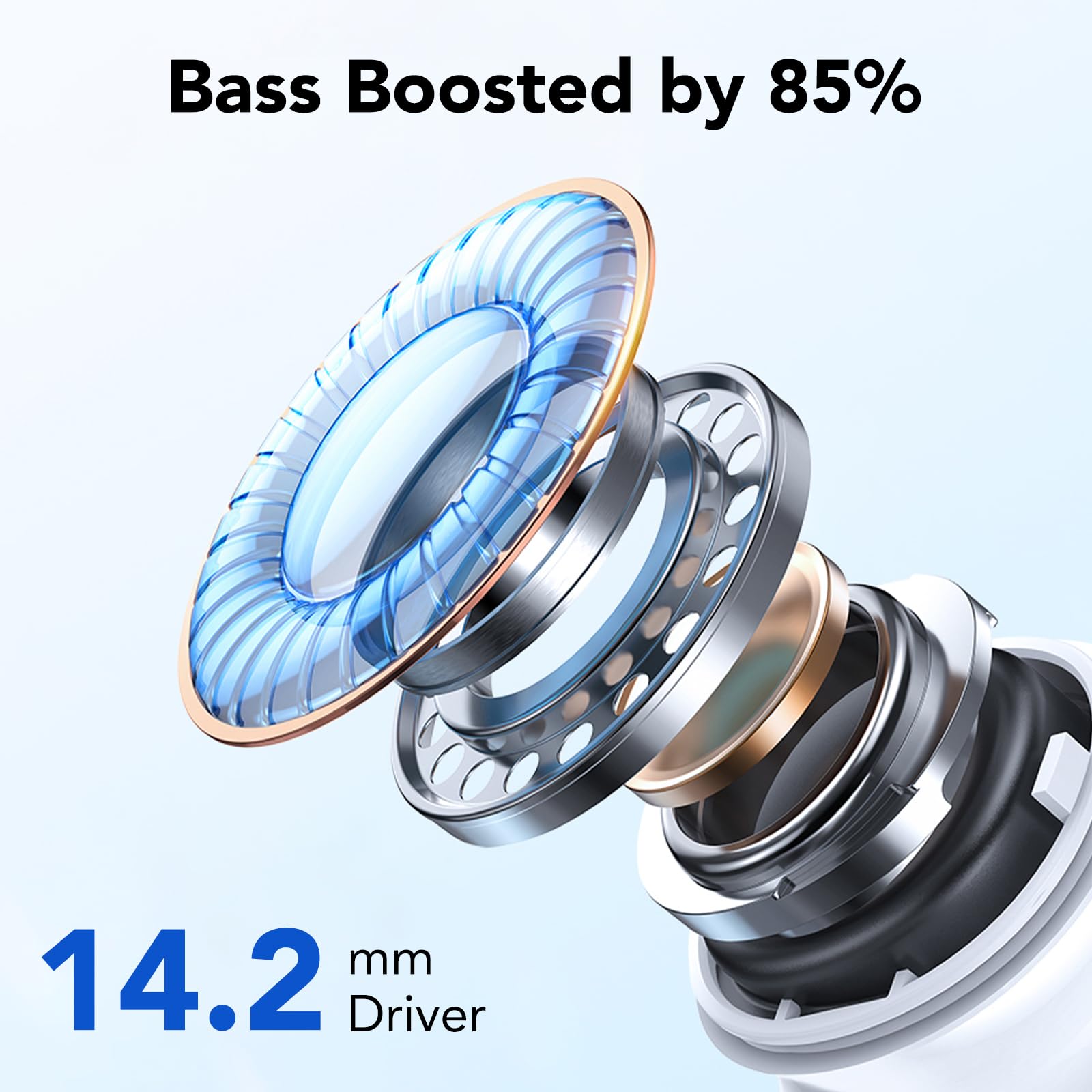 KT1 Cuffie wireless Bluetooth 5.4 in-ear con LED, bassi potenti | HD Mic, 40 ore di riproduzione, IPX7 impermeabili, auricolari sportivi, USB-C, Android iOS, per lavoro e studio