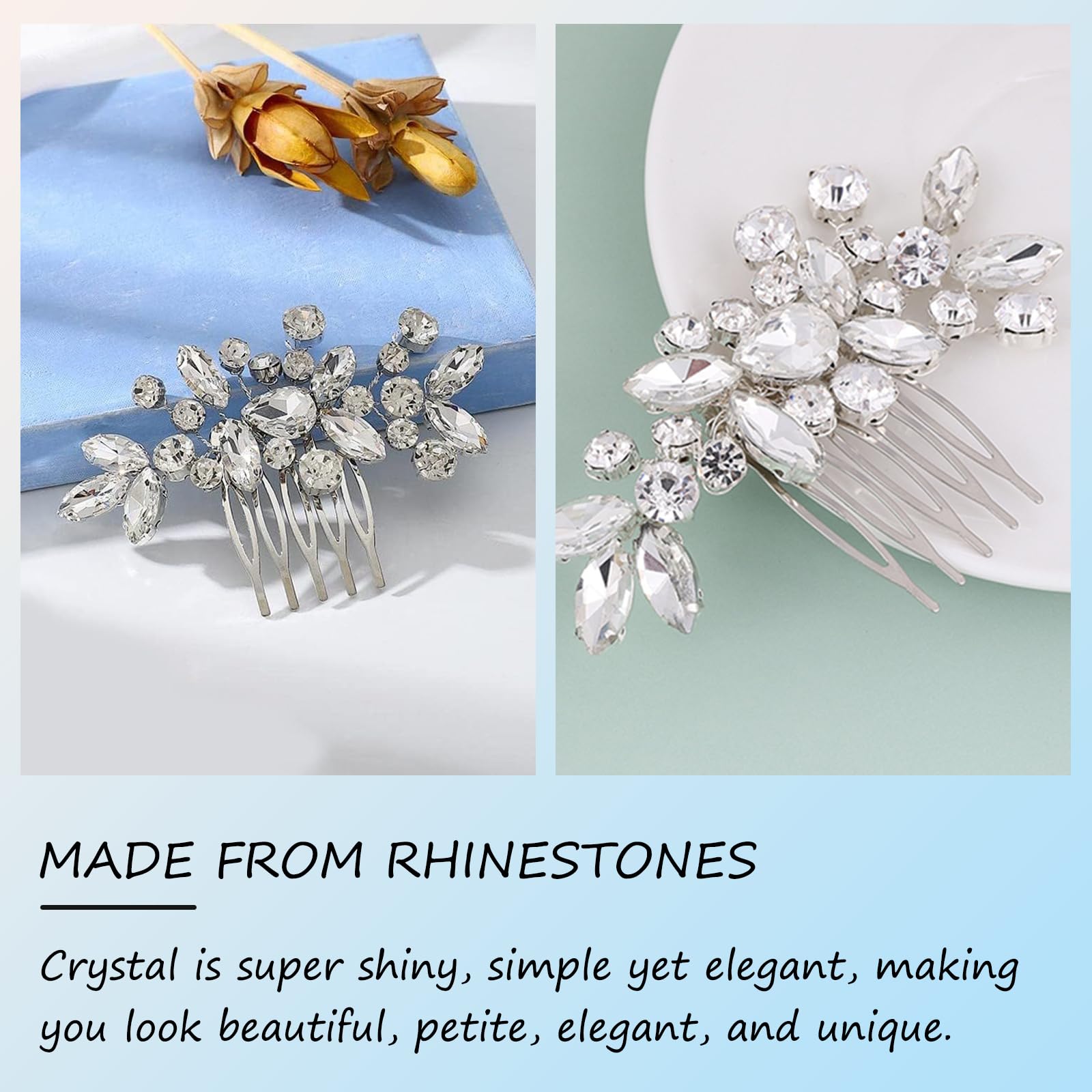 Pettine Sposa, per Capelli con Fiori di Perle Cristallo Accessori Capelli Sposa Pettine per Decorazione Acconciatura Capelli per Sposa Matrimonio Nozze Argento