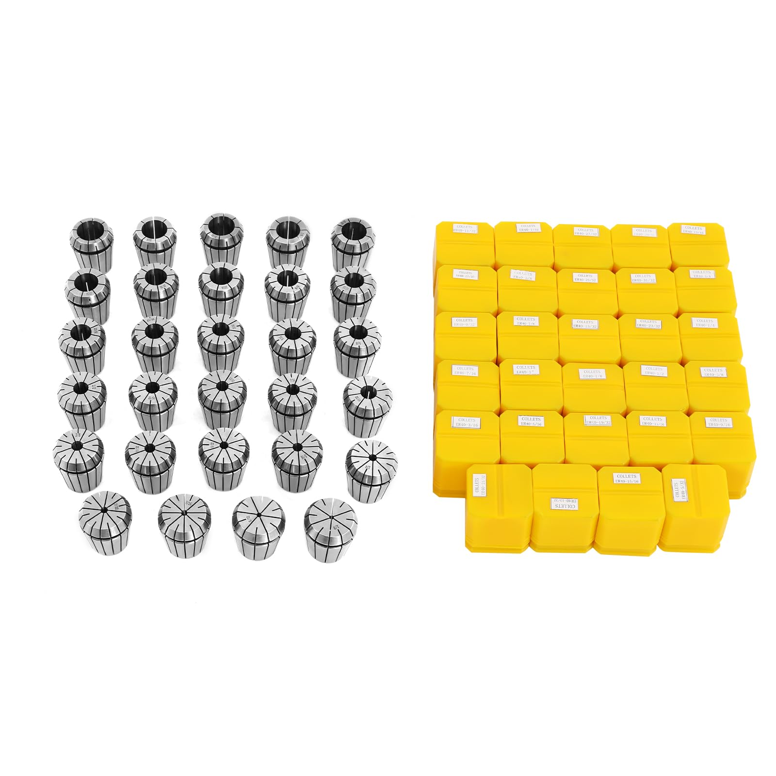29 Pcs ER40 Precision Spring Collet Set, 1/8 Inch-1 Inch Milling Lathe CNC Chuck Bit Holder Tool with 29 Storage Boxes for Boring, Drilling, Tapping,