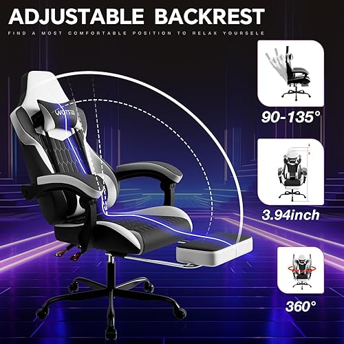 Miniatura 40 de Silla de juegos con reposapiés, sillas de juegos de respaldo alto, silla ergonómica de cuero de PVC con reposacabezas ajustable, soporte lumbar