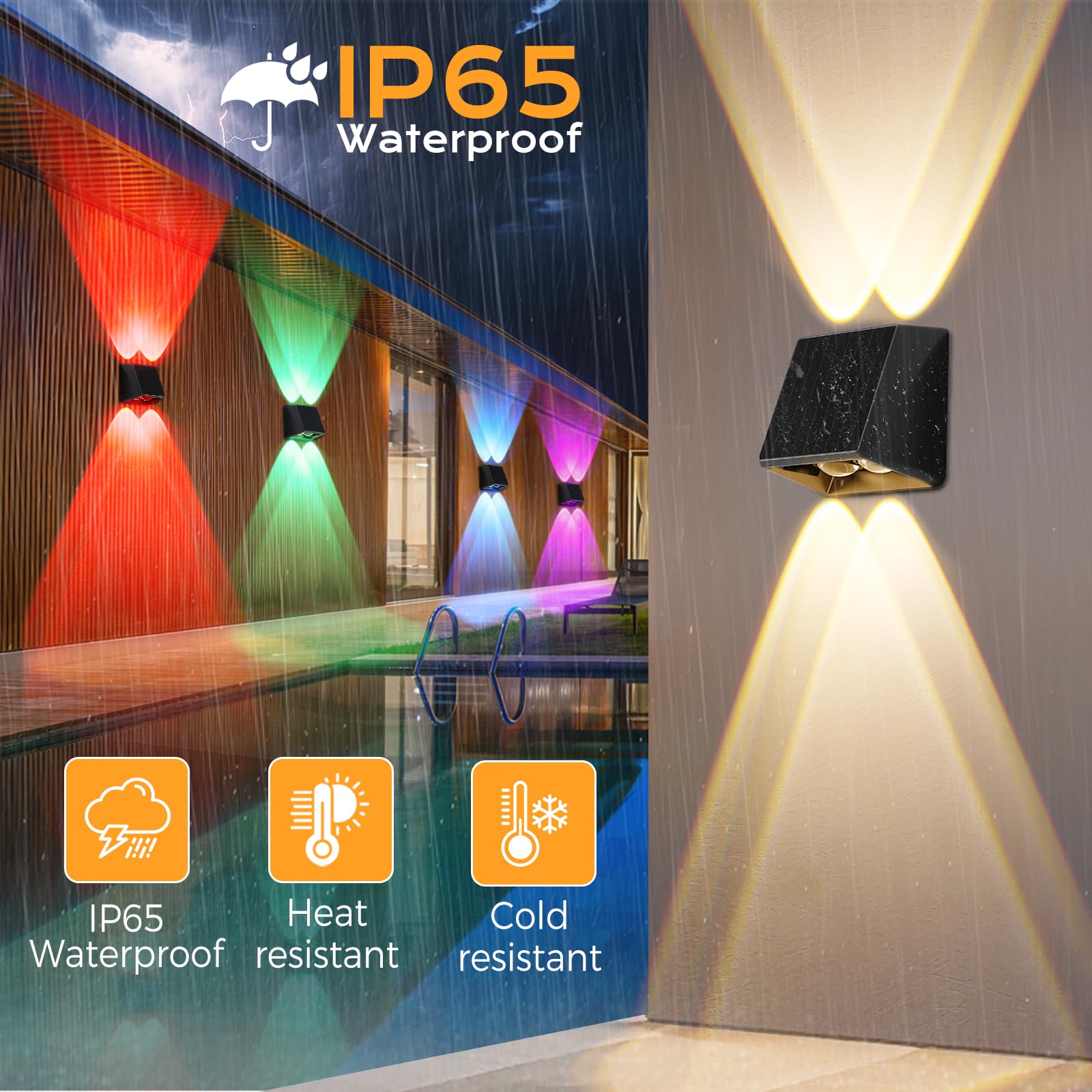 Quntis Zestaw 8 wodoodpornych zewnętrznych lamp ściennych IP65 Solarna zewnętrzna lampa ścienna z 13 trybami, solarna lampa ścienna do ogrodu, ściany, tarasu