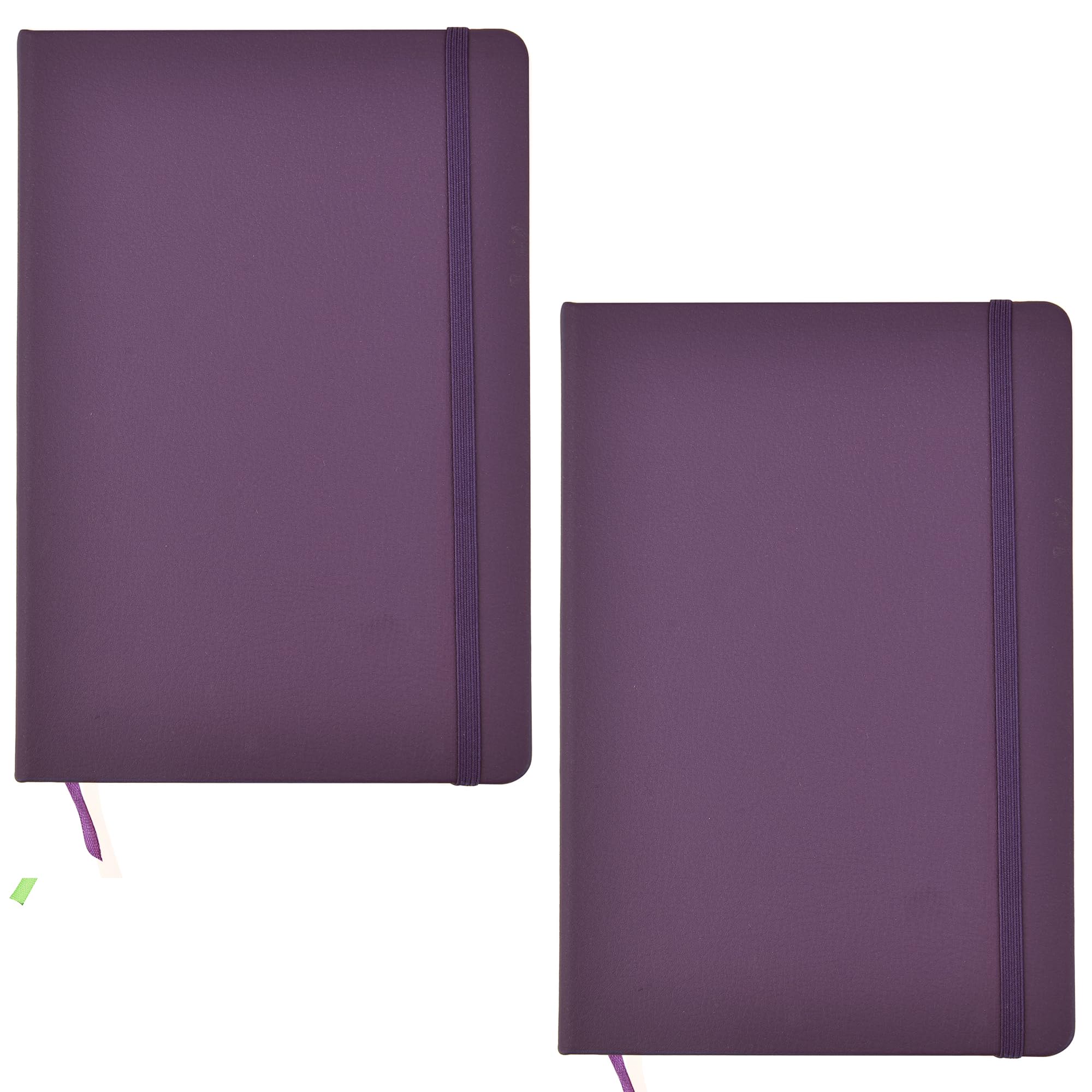ARPAN A5 Hardback Cover & Ribbon Marker with Elastic Closure Notebook Diary, 80gsm Paper, 136 sheets Perfect for Office, Home, School, Business (Purple - Pack of 2)