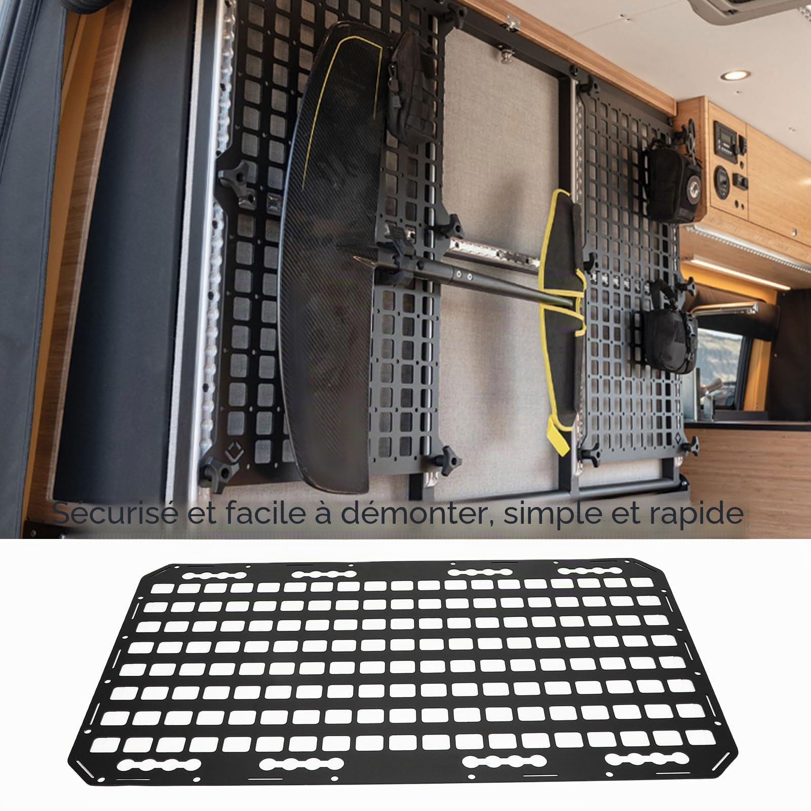 Asixxsix Panneau Molle de lit de camion, Panneau de stockage en aluminium 17x30x0.08in avec piste L pour un accès facile, Organisateur tactique pour Limousines VUS Pickups Camions RVs