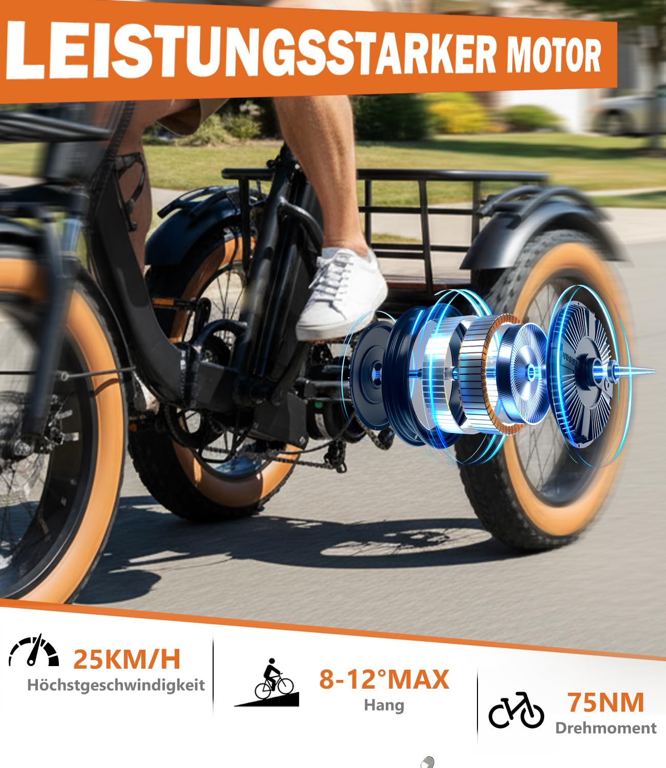 Elektro-Dreirad für Erwachsene, faltbares E-Trike mit 48V 15,6Ah Akku,zu 70-90 km Reichweite, 20×4 Zoll Fat Tires, 7-Gang-Schaltung, Differenzial, Aluminiumrahmen, bis 150 kg