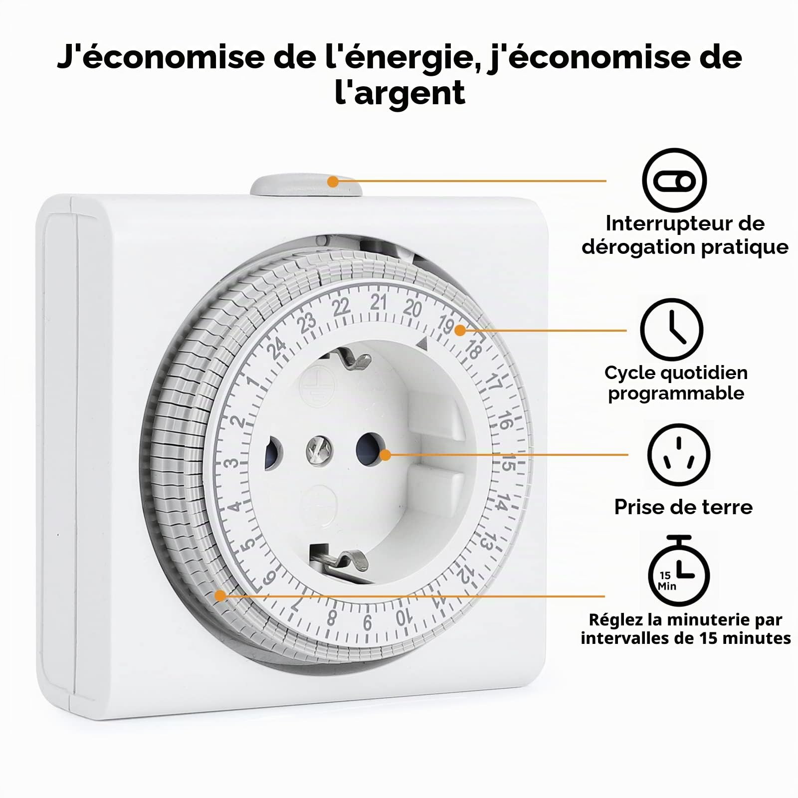 G-Homa Lot de 2 minuteries mécaniques analogiques pour l'intérieur, 96 segments, intervalle de 15 min, cycle marche/arrêt quotidien, décoration Noël, sécurité enfant