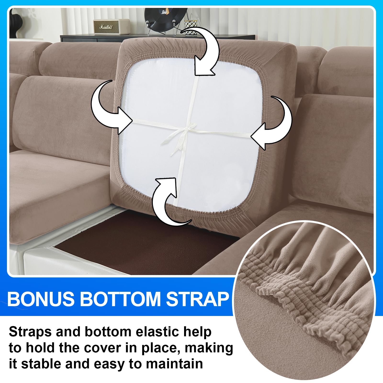 Velluto Copriseduta Divano Elasticizzato, Universale Copricuscini Divano Antiscivolo, Copridivano Cuscini Separati, Soft Sofa Seat Cover Lavabili(3 Posti, Cachi)
