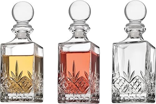 Godinger Juego de mini decantador de whisky para bar, colección Dublin Crystal para licor, whisky, vodka o vino, 10 onzas, juego de 3