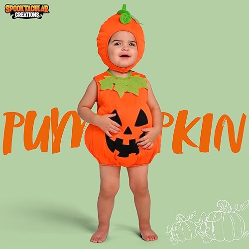 Miniatura 2 de Spooktacular Creations Disfraz de calabaza para bebé de Halloween, lindo traje de calabaza con capucha para niños pequeños, bebés