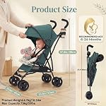 Poussette parapluie légère pour 6 à 24 mois, Poussettes compactes de voyage pliables avec Canopy réglable, porte-goupille & Panier de rangement (vert)
