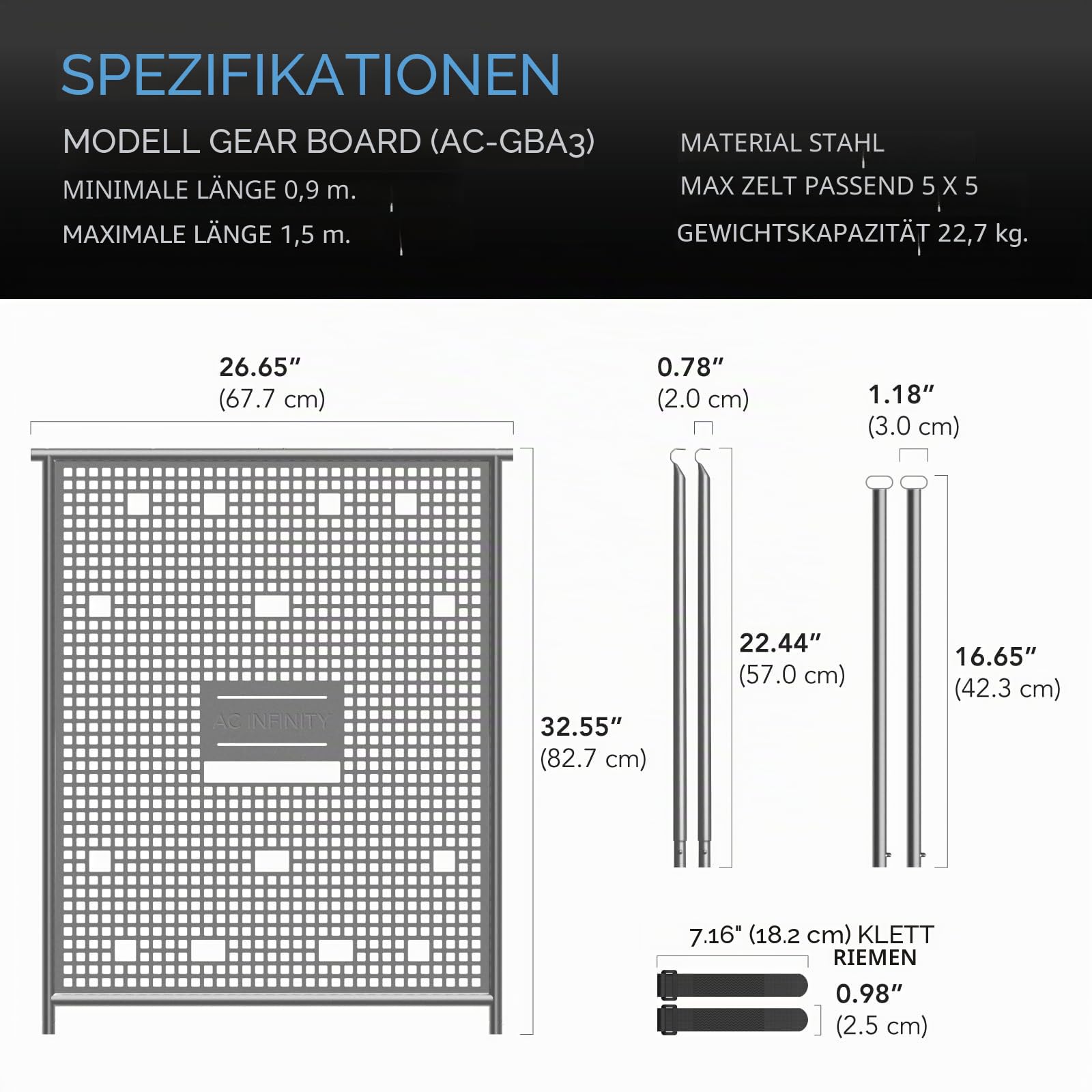 AC Infinity Gerätehalter für Growzelte Stahl Wandtafel Kabelmanagement 150 × 150 cm
