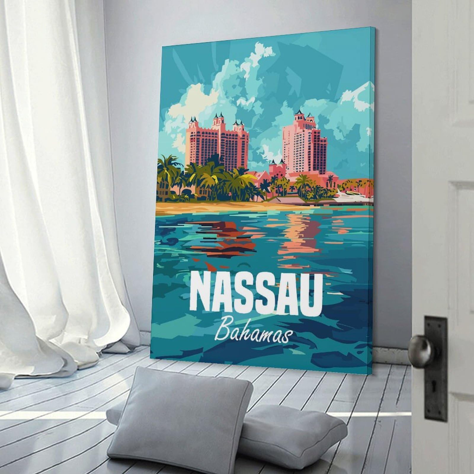 Junmoney Canvas Art Print Nassau Bahamas, 20x30inch(50x75cm), for Gallery Wall Decor And Room Displays, Wall Decor Suited to Curated Displays