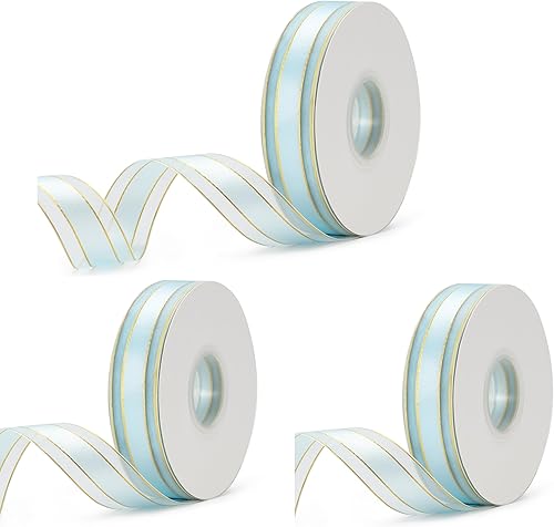 Miniatura 4 de Cinta de tela de satén beige de 1 pulgada, bordes dorados, cinta de tul para manualidades, cinta transparente para envolver regalos, ramo de boda,