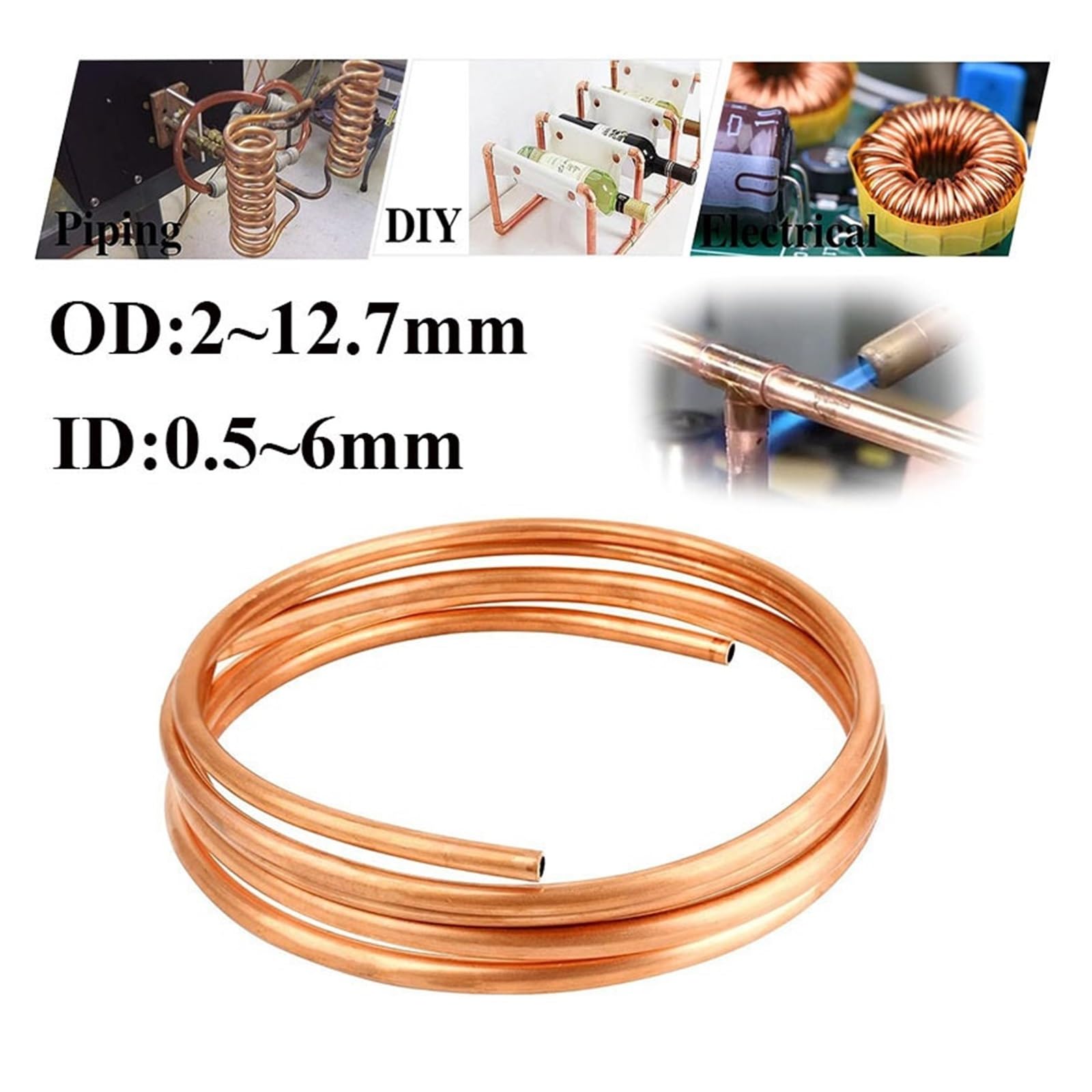 Alambre de cobre Cobres de bobina tubo cobre blando 1M | Tubo De Alambre, Aire Acondicionado, Enfriamiento, Manualidades De Bricolaje(10x7mm)