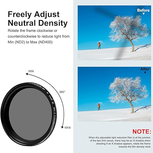 Miniatura 4 de PULUZ Filtro de lente UV+ND2-400 de 2.047 in, filtro de densidad neutra ajustable para GoPro Hero11  Hero11 Black Mini  HERO10  HERO9 con anillo