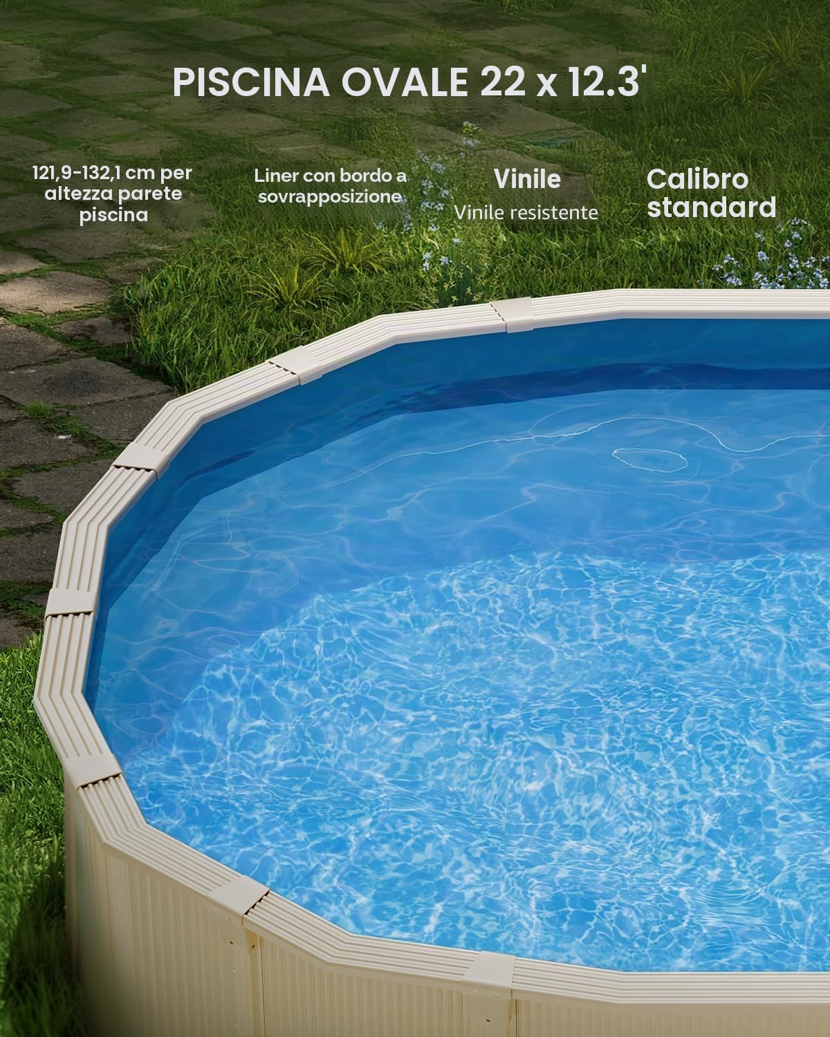 VEVOR Rivestimento per Piscina Ovale per Piscina 22 x 12,3 Piedi, Rivestimento Protezione per Pareti di Piscine Fuori Terra Altezza 52 Pollici Stile Unibead, Rivestimento Piscina in Materiale Vinile