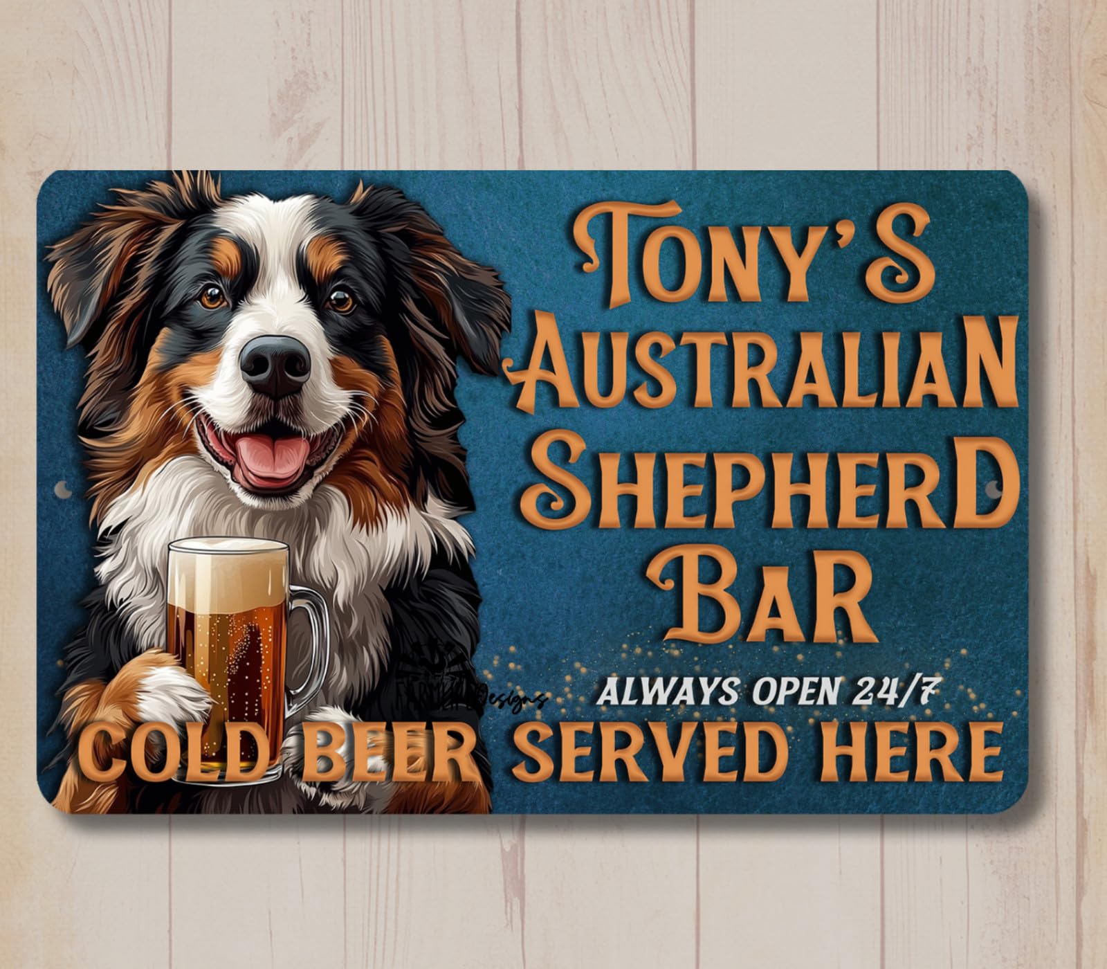 Australian Shepherd Custom Sign Personalized Bar Aussie Man Cave dog metal tin home decor