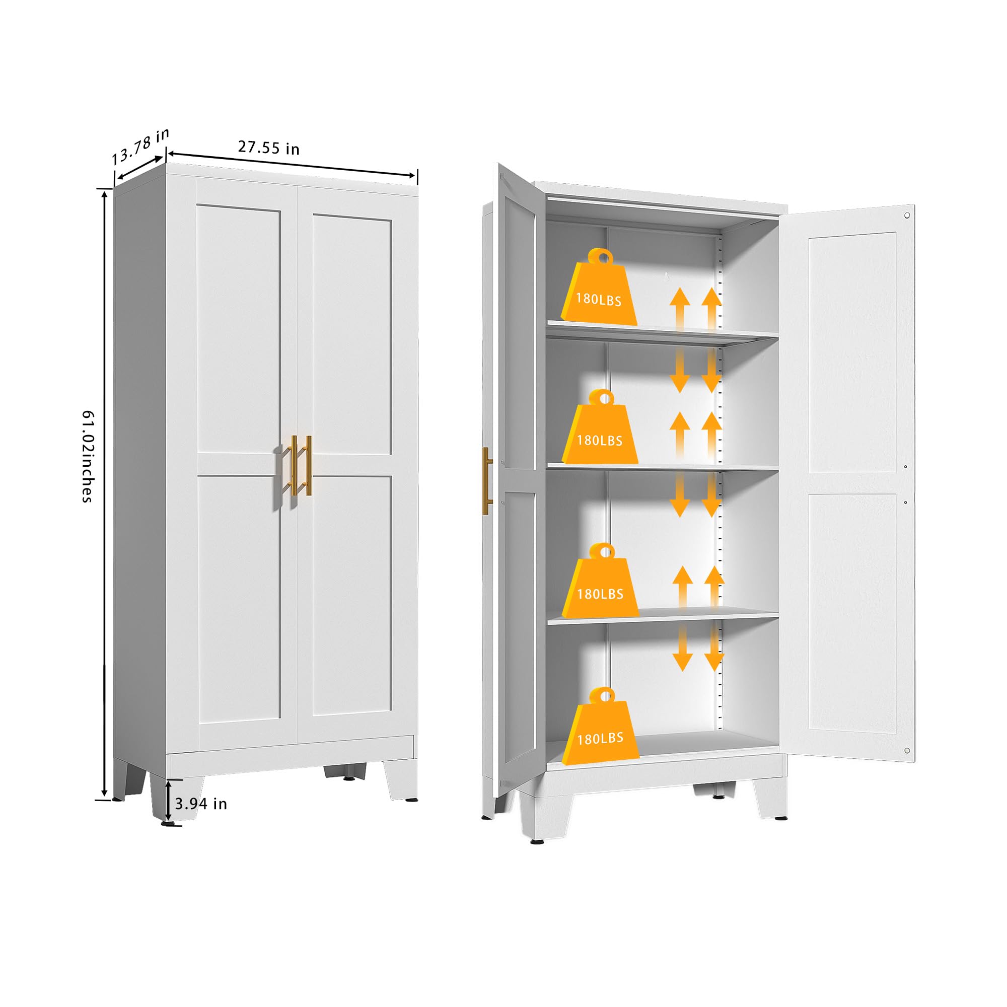 Condition photo showing As Is for RISTERN White Metal Storage Cabinet, Steel File Cabinet for Home Office, Kitchen Pantry Storage Cabinet with Doors and 3 Adjustable Shelves, Tool Cabinet, for Office, Home, Garage, School, (45.66*W15.55*H6.88inch) 