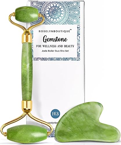 Roselynboutique - Juego de herramientas faciales rodillo para cuidado facial gua sha de jade masajeador muscular disminuye las arrugas piedra Negro,