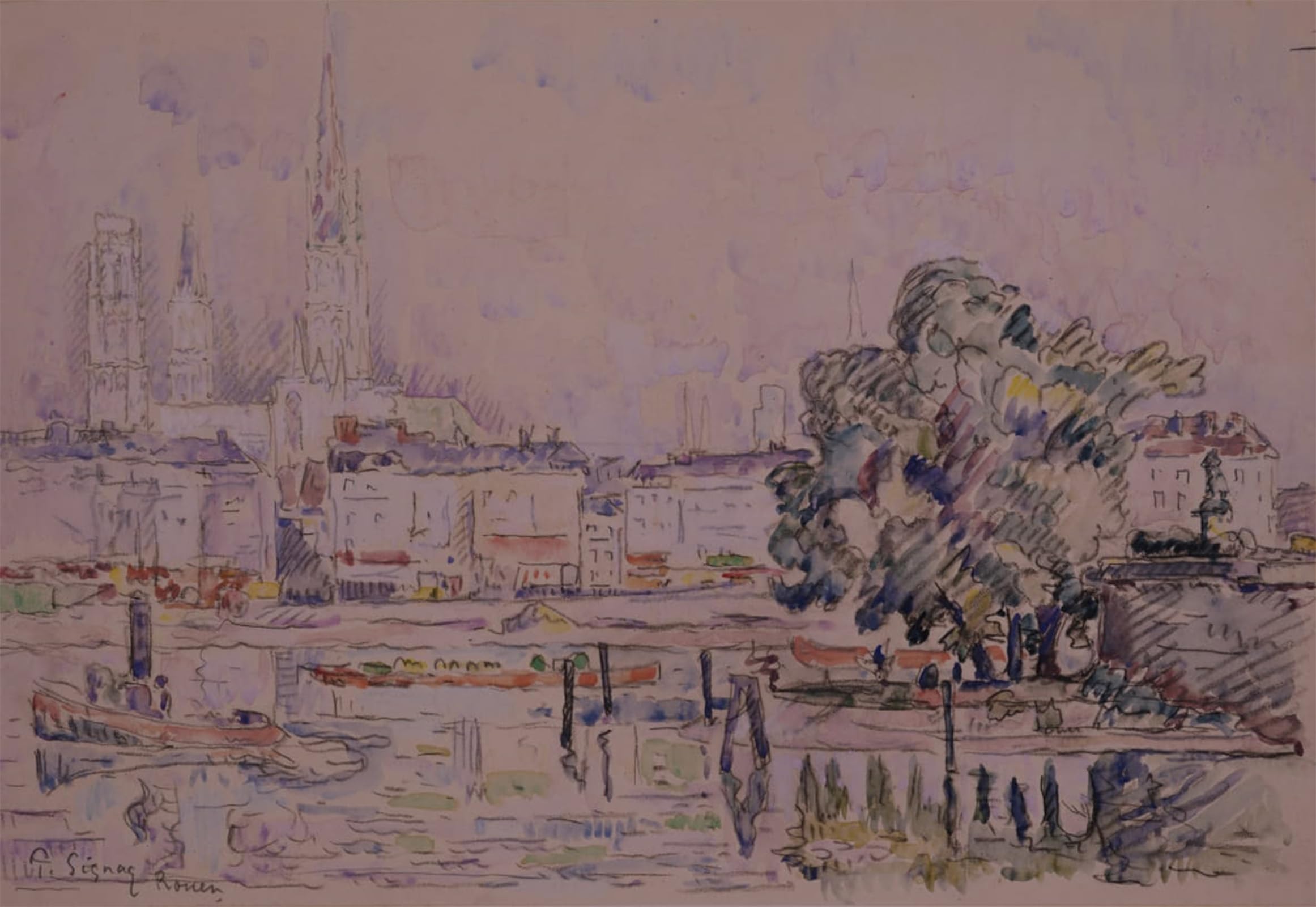SERENDIPITP Vintage Picture Print on Canvas Wall Art Poster Rouen by Paul Signac Artwork Print Poster for Wall Decor 60x90cm